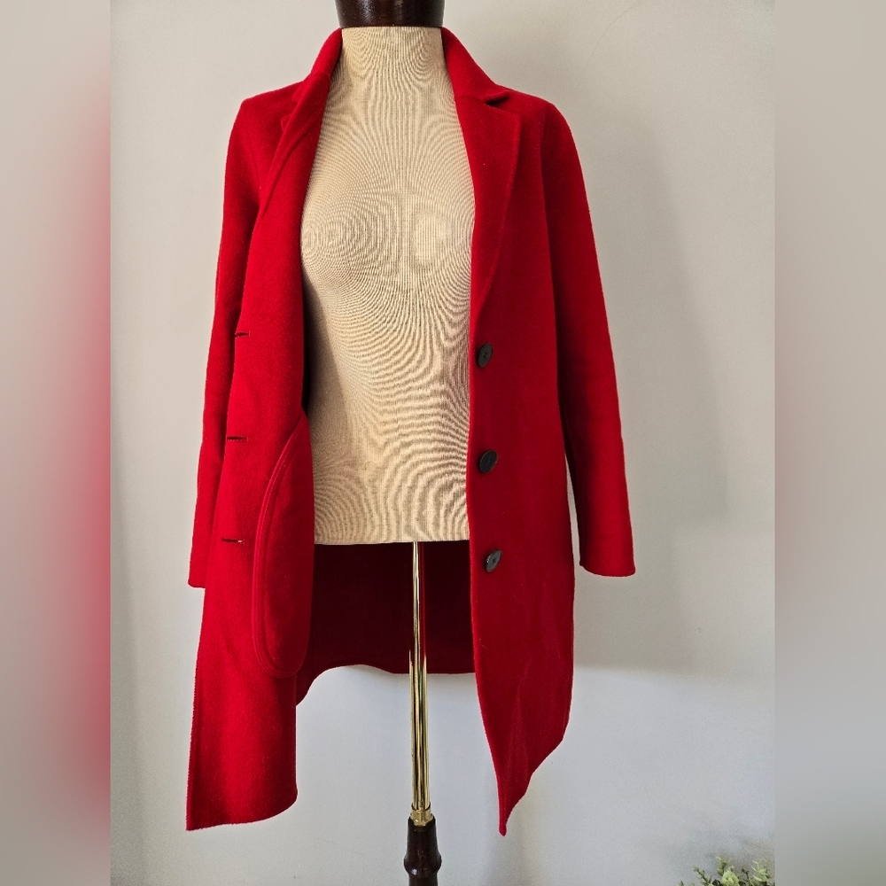 BANANA REPUBLIC Mid Length Lightweight Ultra Red Relaxed Wool Top Coat. Size XS - Picture 10 of 16